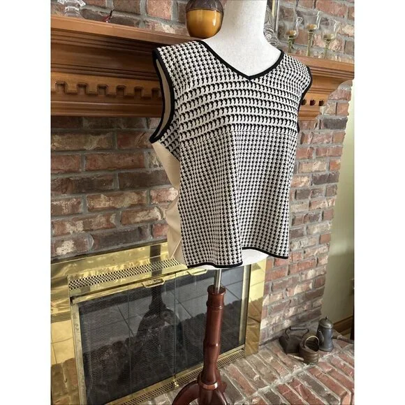 Ming Wang Sleeveless Career Blouse Tan & Black Herringbone Size 0X - Picture 2 of 6